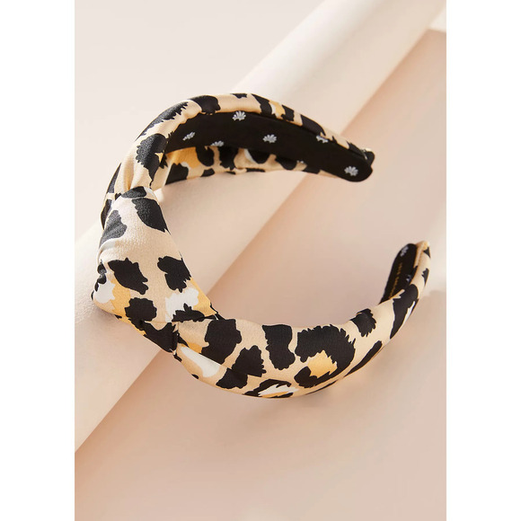 Lele Sadoughi Timeless Iconic Knotted Leopard Silk Headband Gold Logo - Picture 2 of 8